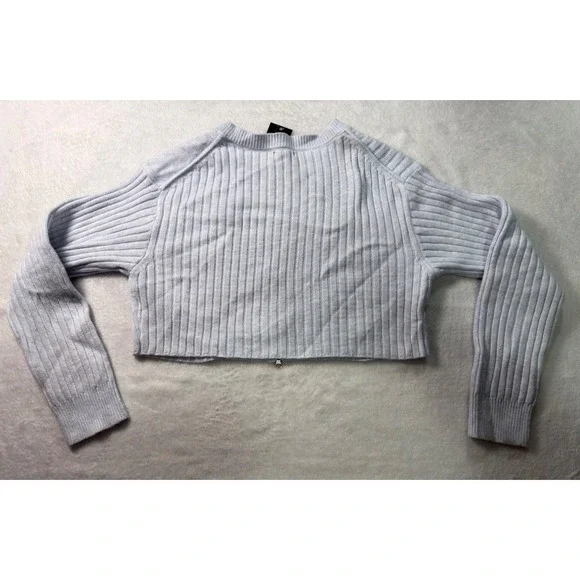 Wild Fable Womens Light Blue Ribbed Zip Up Cropped Sweater Long Sleeve Size S - Picture 3 of 10